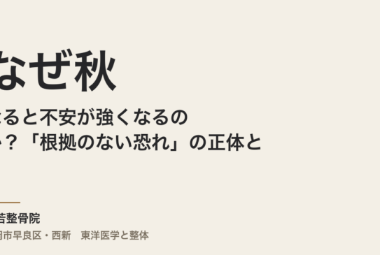 なぜ秋になると不安が強くなるのか？「根拠のない恐れ」の正体と、東洋医学から整える体質の話