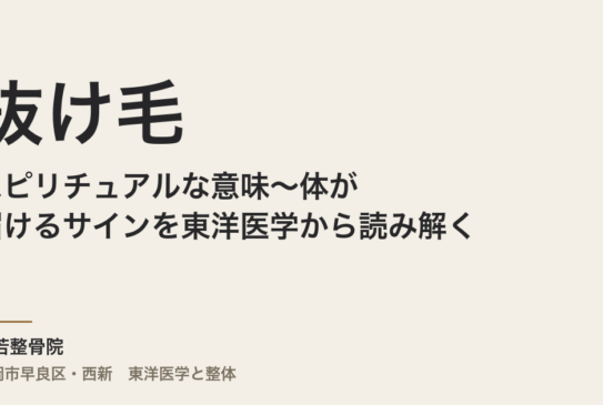 抜け毛のスピリチュアルな意味〜体が届けるサインを東洋医学から読み解く｜福岡市・常若整骨院
